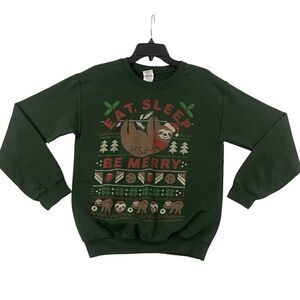 Christmas Sloth Holiday Sweatshirt Mens Sz Small Green Woodland Park Zoo Sweater